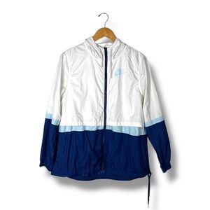NIKE Repel Windbreaker Womens Medium AJ2982-103 Hooded Blue/White Logo Vented